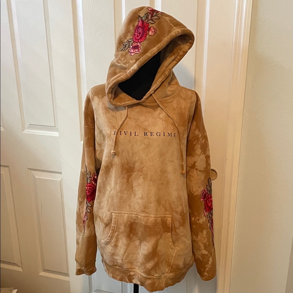 Civil Regime BOHO Tan Hoodie Mens w Embroidery Large